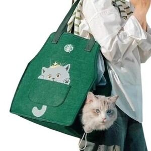 Official Starbucks Cat Carrier Tote Bag Green Apron Travel Breathable Mesh Felt